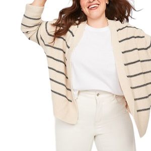 Old Navy Classic Knit Sweater Neutral Stripe Open Front Knit Cardigan Sweater XL